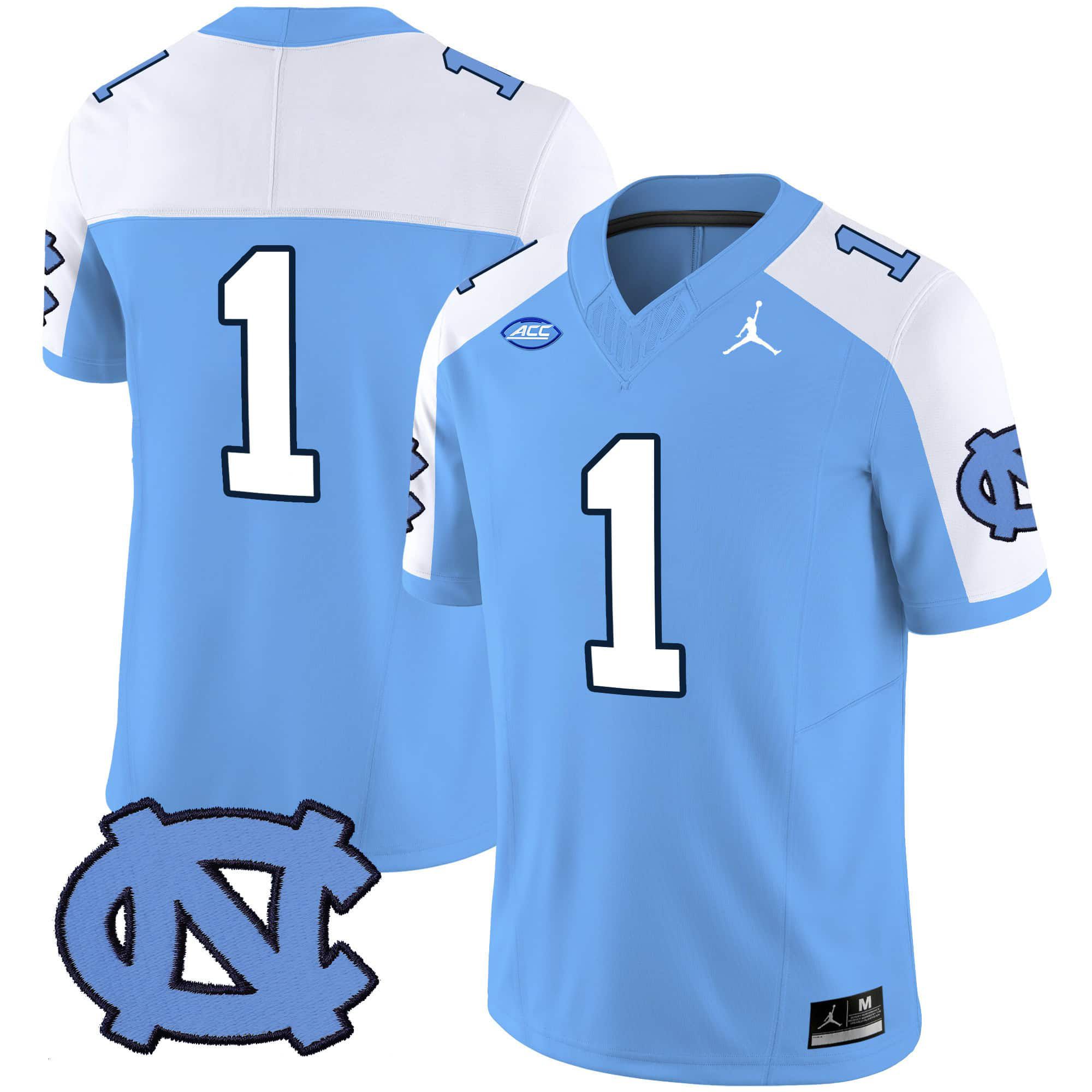 Men North Carolina Tar Heels #1 No Name Light Blue 2024 Vapor Limited NCAA Jersey